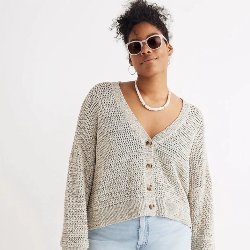 Madewell Cream Gray Marled Hartley Cardigan Sweater Womens Oversized XXSmall